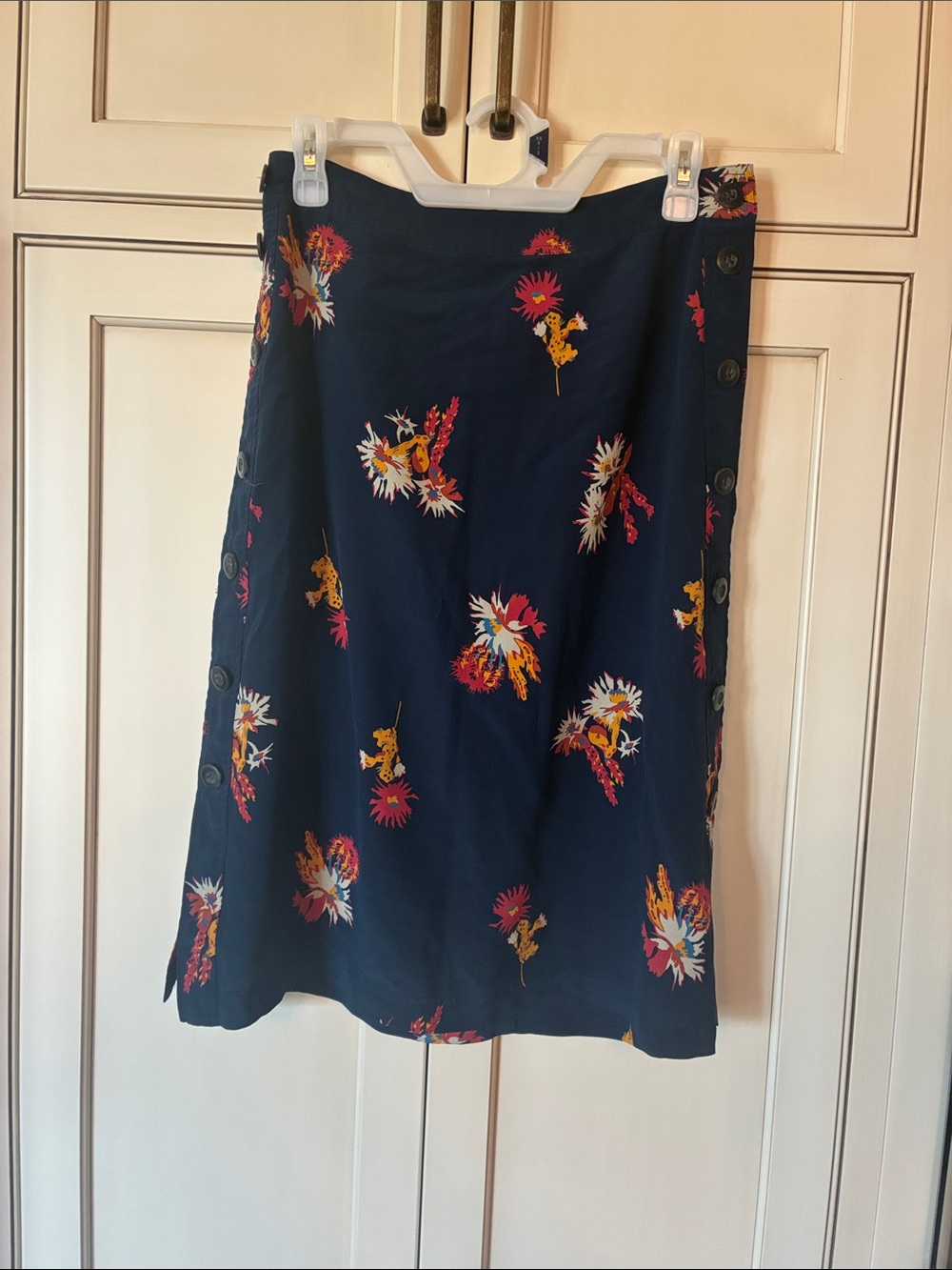 Madewell Navy Floral Midi Skirt with Side Buttons
